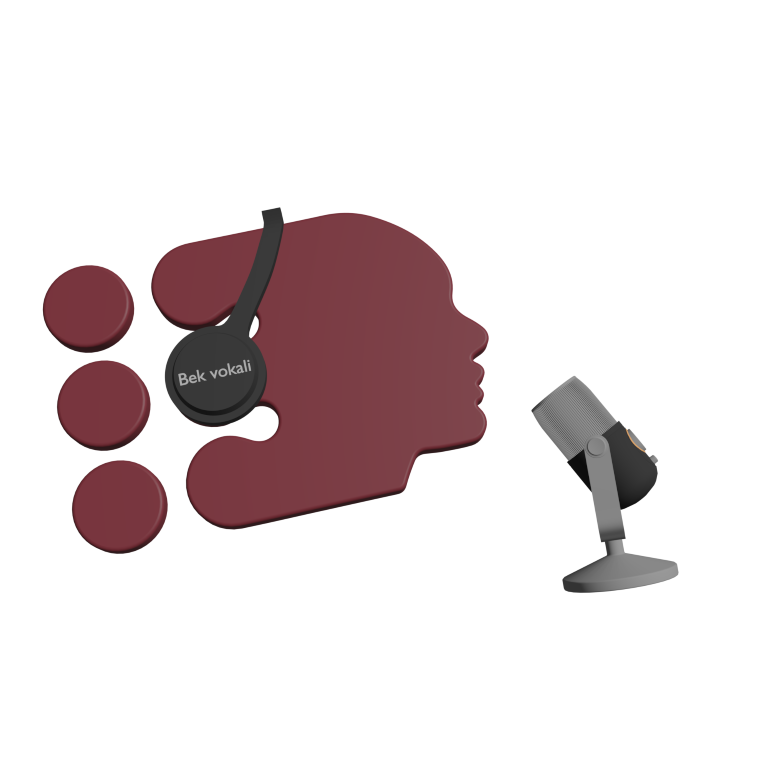 Logo Bek Vokala. Sastoji se od loga Centra Vinko Bek koji se sastoji od šestotočke koja se pretvara u ljudsku glavu. Dodatak na ovom logu je da čovjek nosi slušalice, a ispred njega je mikrofon.